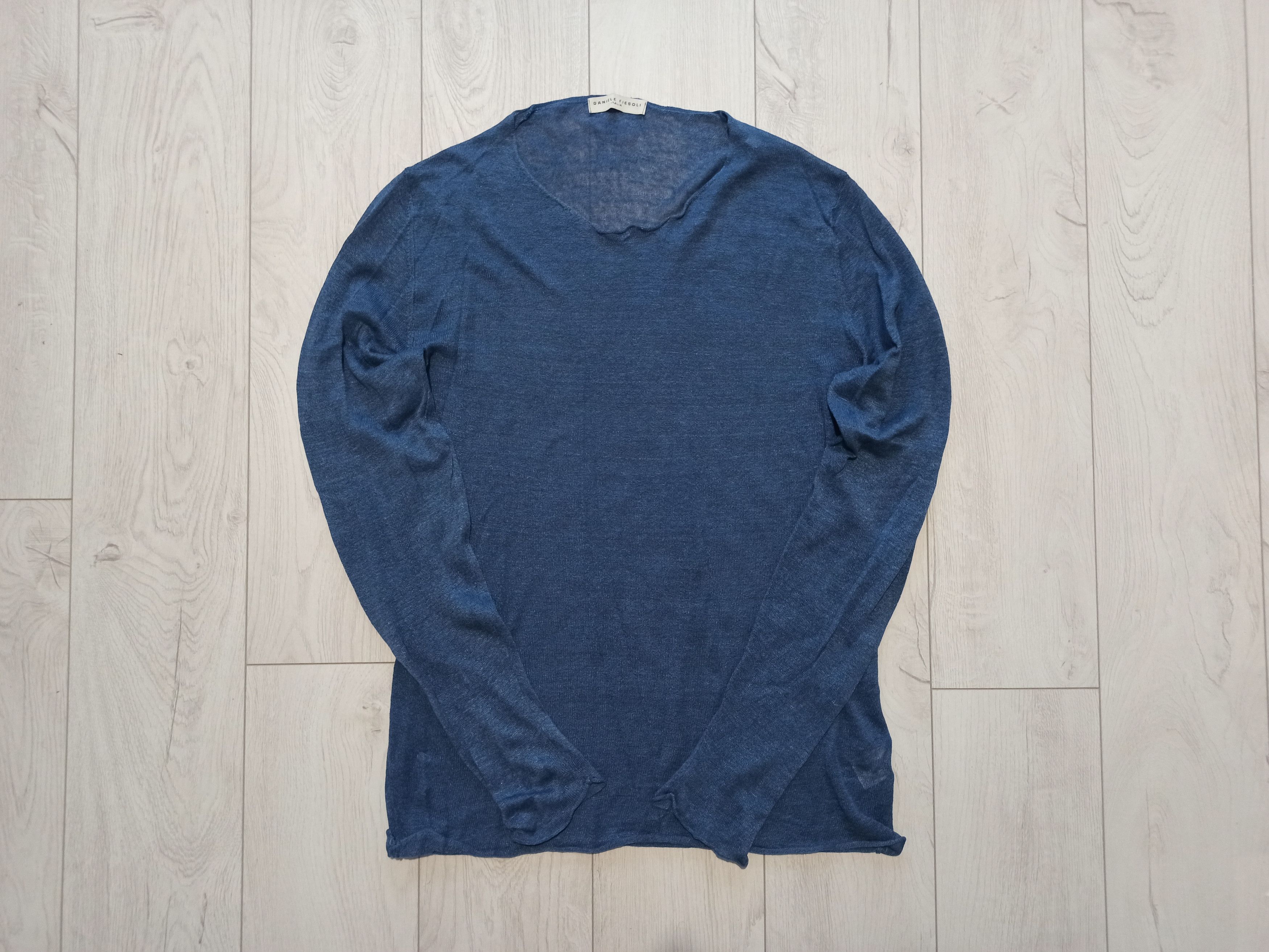 image of Daniele Fiesoli Linen Long Sleeve T-Shirt in Blue, Men's (Size Medium)