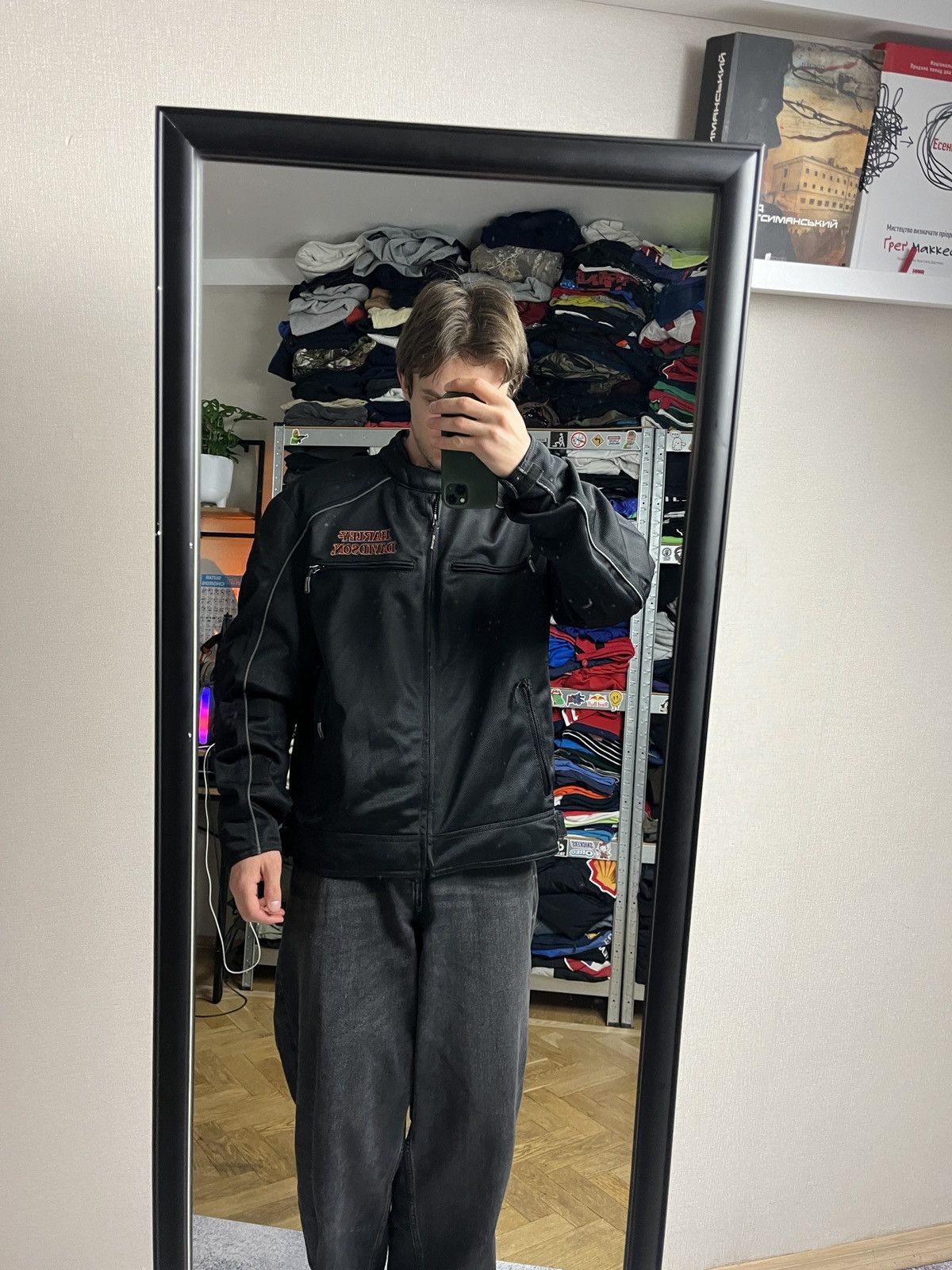 Harley Davidson Flames Harley Davidson Biker Motorcycle Jacket Big Logo Rare Size US L / EU 52-54 / 3 - 5 Thumbnail