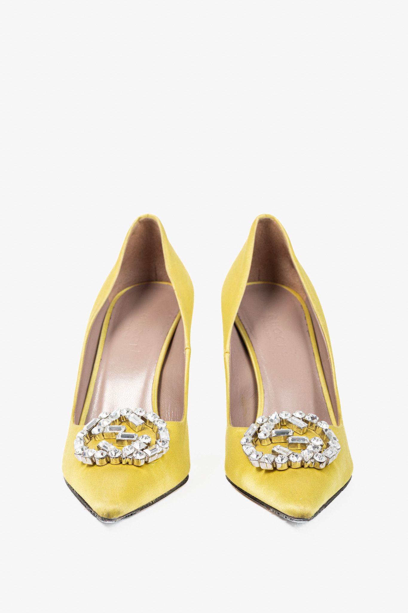 Gucci Gucci Yellow Raso Seta Crystal-GG Pointed-Toe Pumps Size US 4 / IT 34 - 2 Thumbnail