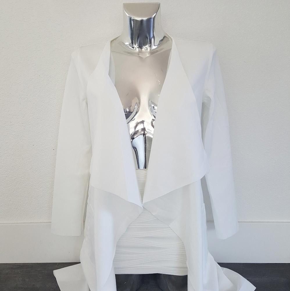 Designer White Pocket Detailed Long Dressy Duster Size M / US 6-8 / IT 42-44 - 1 Thumbnail