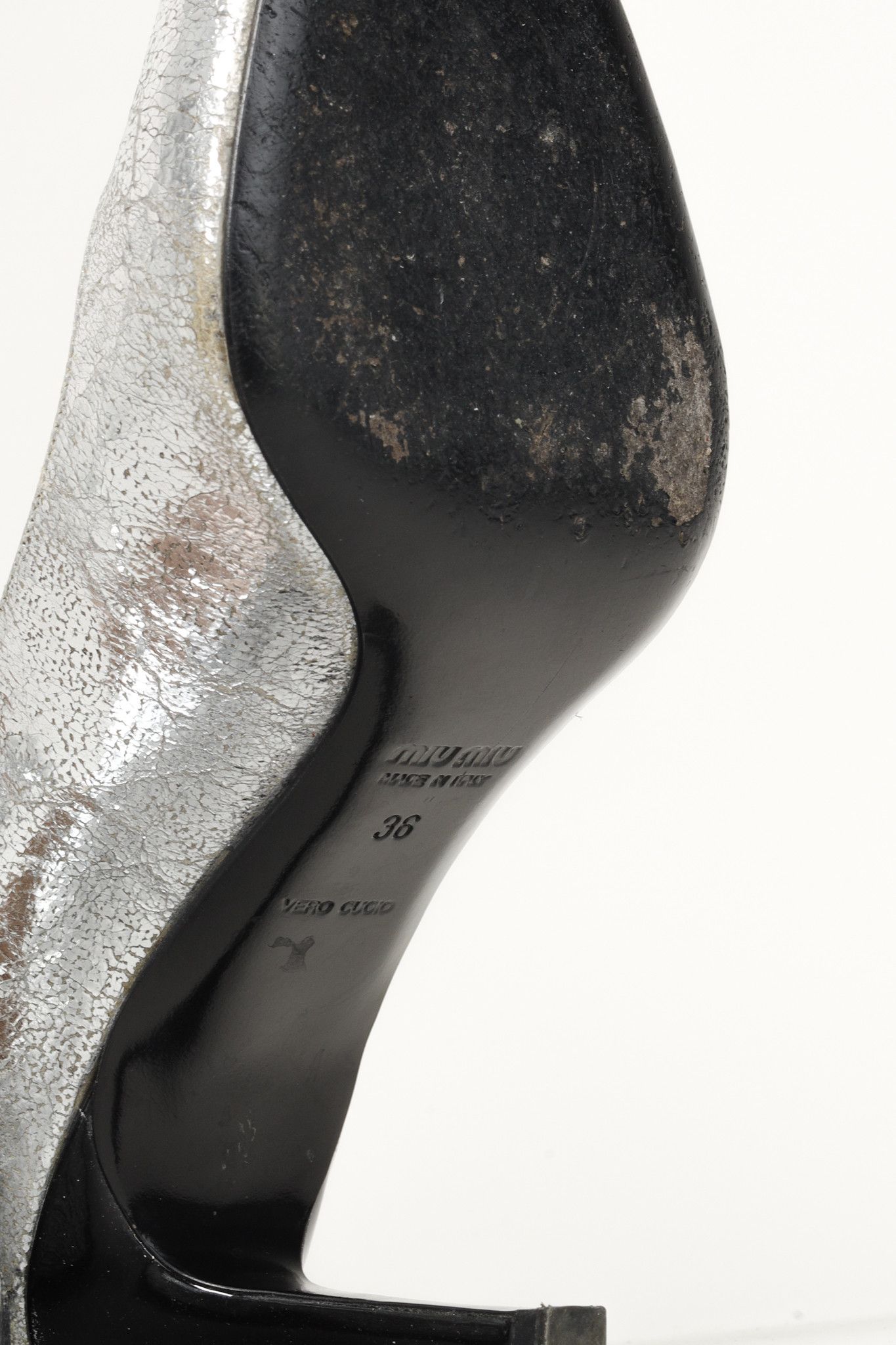 Miu Miu Miu Miu Silver Specchio Crackle Foil Metallic Heels Size US 5.5 / IT 35.5 - 5 Thumbnail