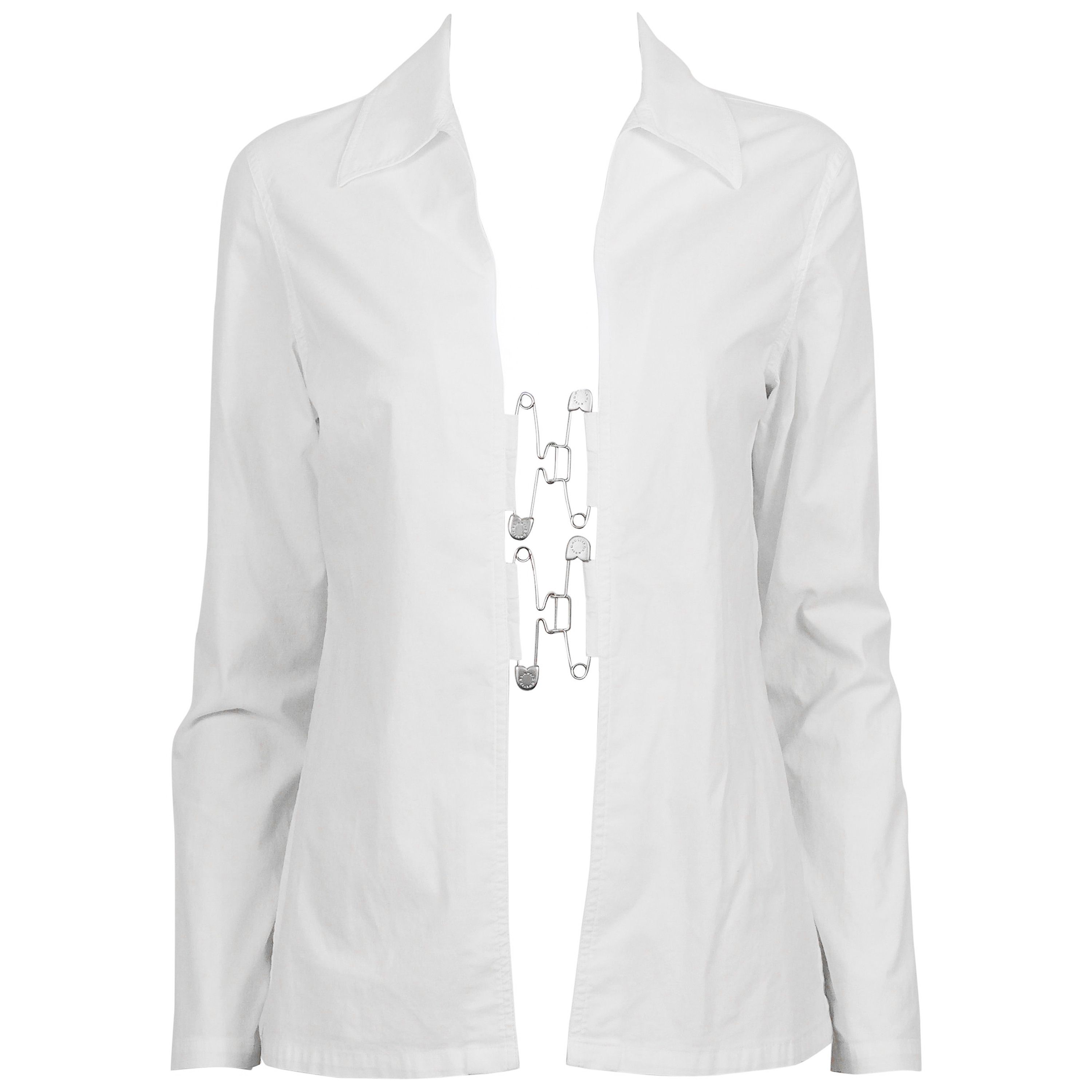 Jean Paul Gaultier Jean Paul Gaultier White Shirt Safety Pin Hook Closures (L) Size L / US 10 / IT 46 - 1 Thumbnail