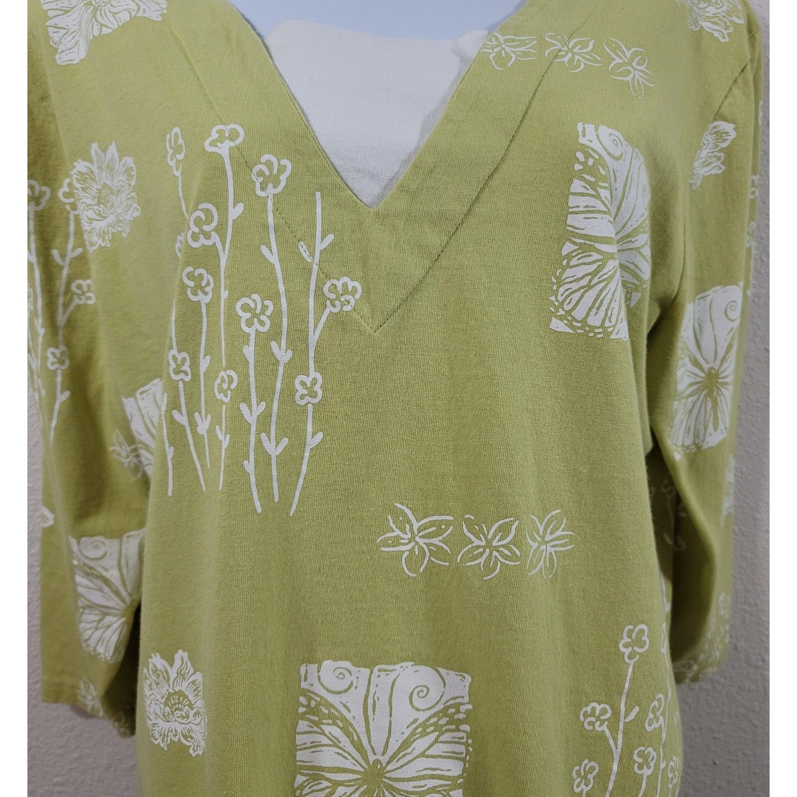 Other Decorated Originals Lime Green Floral Print Top Large Size L / US 10 / IT 46 - 5 Thumbnail