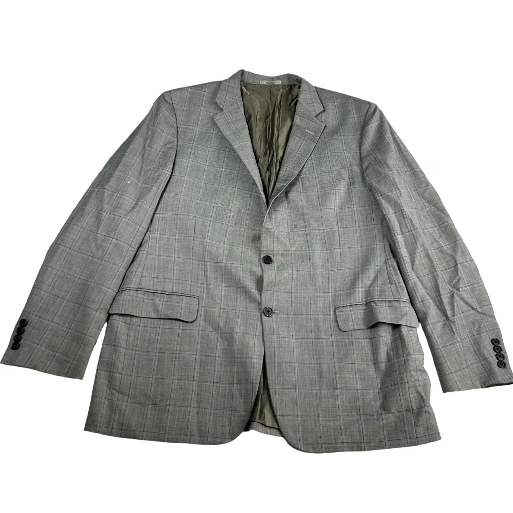 Vintage Hickey Freeman Blazer Men 44 Long Gray Windowpane 2-Button Closure 4-Button Cuff 100% Wool Made in USA Milburn II Mens Size 44R - 5 Thumbnail