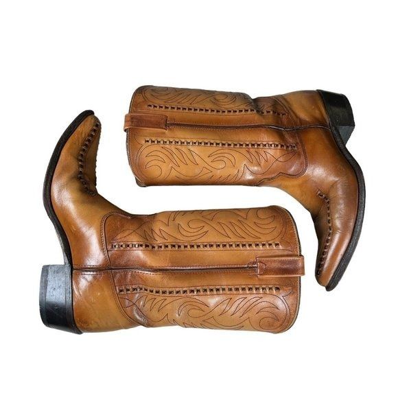 Genuine Leather × Vintage Vintage Double-H Cowboy Western Boots USA Made Patina Saddle Size US 10.5 / EU 43-44 - 12 Thumbnail
