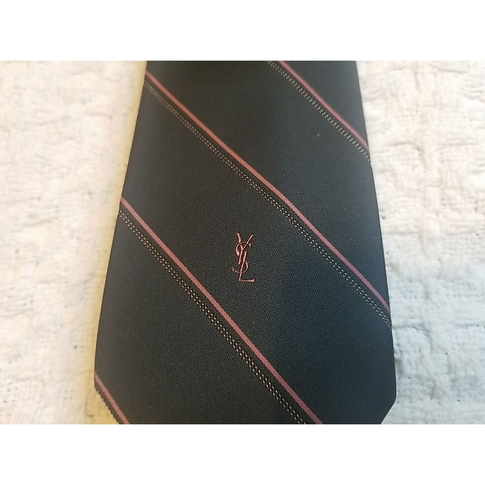(di)vision YSL Yves Saint Laurent Vintage Mens Blue Pink Pinstripe Tie Size ONE SIZE - 4 Thumbnail
