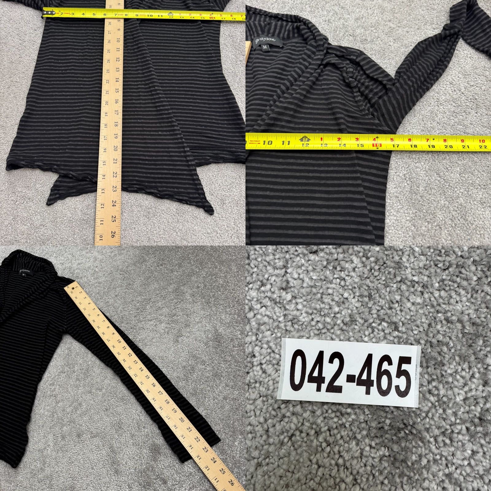 Vintage Grayson Cardigan Sweater Womens Medium Black Gray Striped Open Front Wrapped Size M / US 6-8 / IT 42-44 - 8 Thumbnail