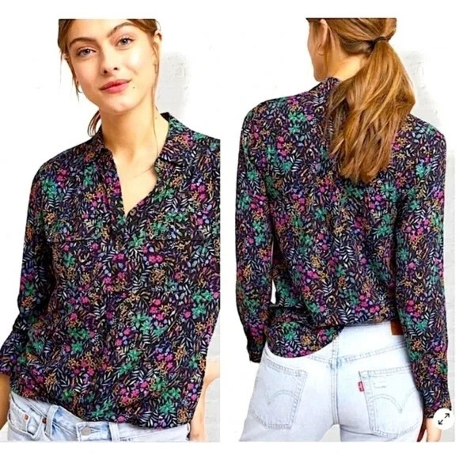Anthropologie Anthropologie Maeve Amboseli Floral Button Down Top US 0 Size XS / US 0-2 / IT 36-38 - 1 Thumbnail