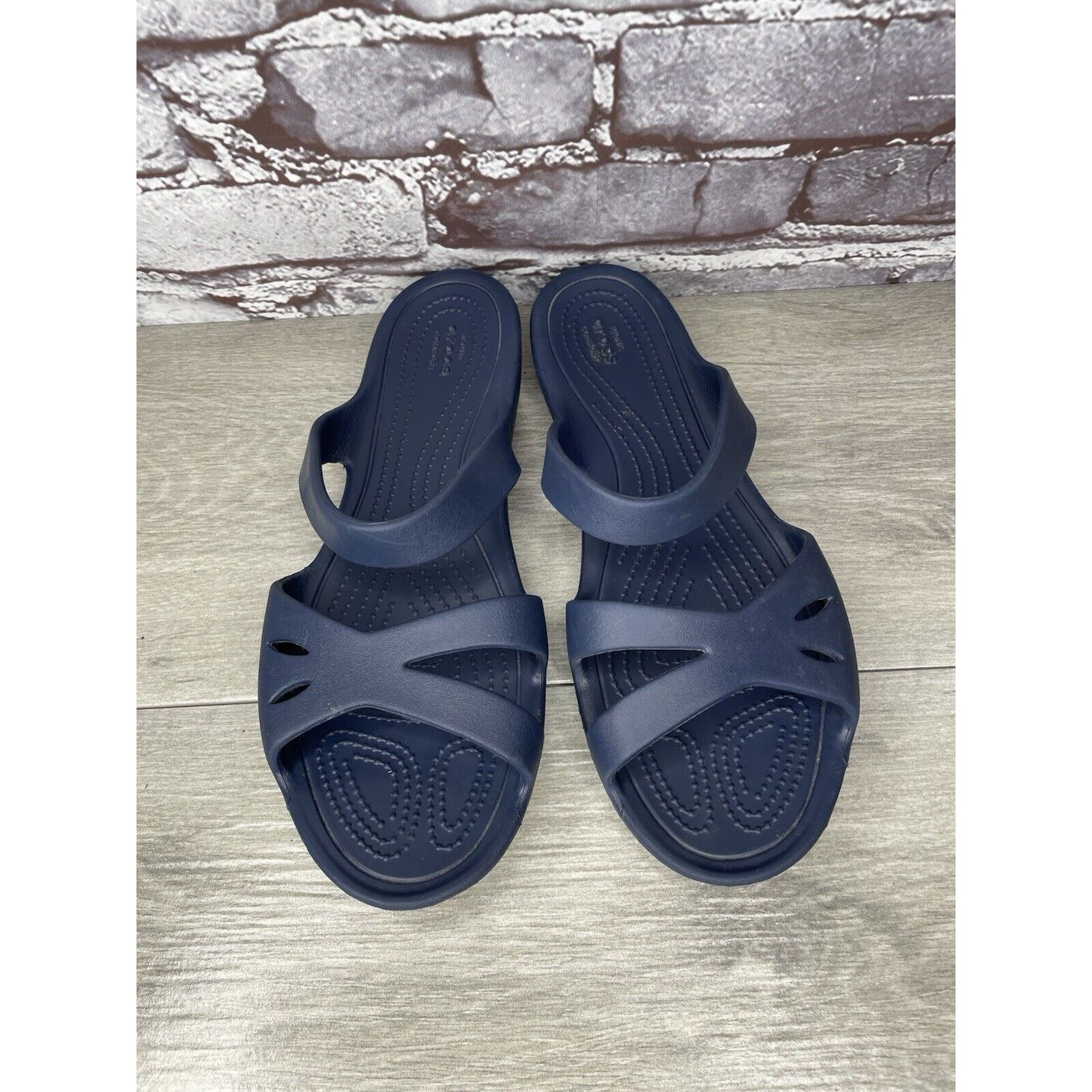 Crocs Crocs KELLI Iconic Comfort Navy Blue Slip On Slides Sandals Size US 10 / IT 40 - 2 Thumbnail