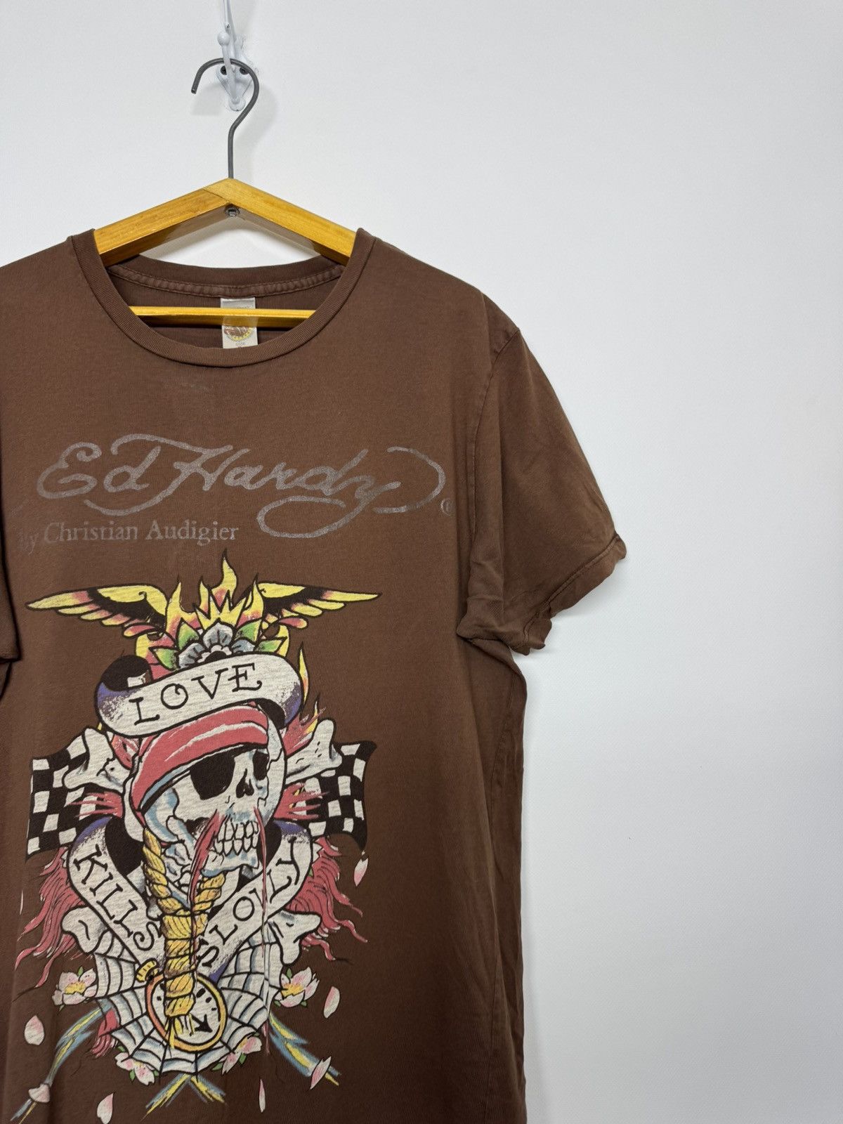Ed Hardy Ed Hardy Christian Audigier Skull Tatto Brown T-shirt Size US L / EU 52-54 / 3 - 5 Thumbnail