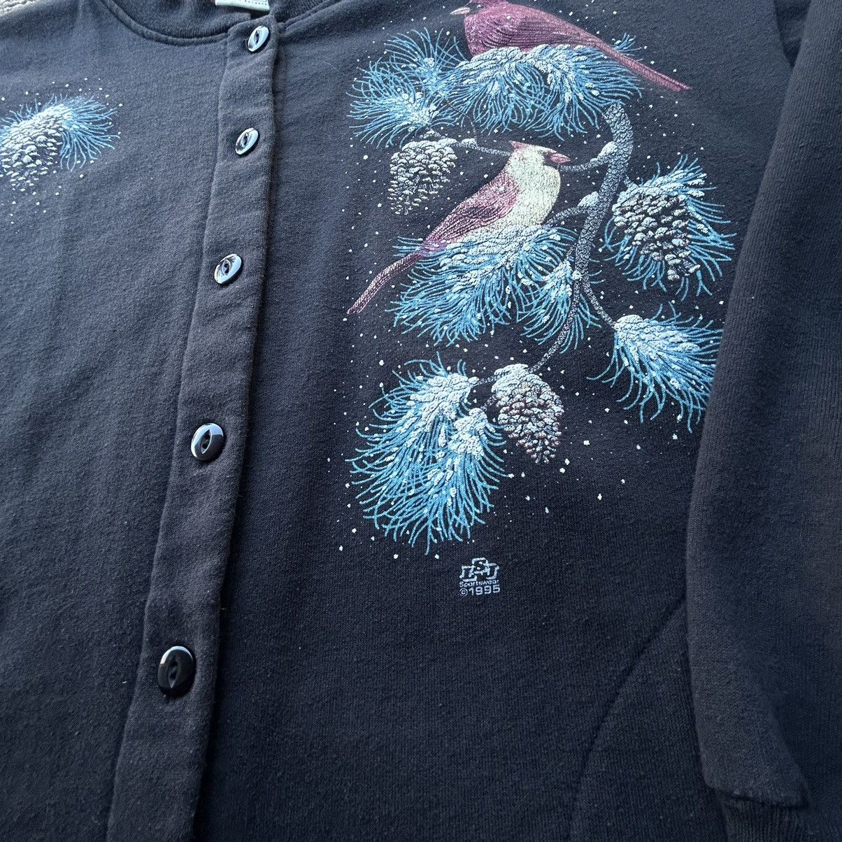 Vintage Vtg 1995 Nature Birds Black/Red Grandma Cardigan Sweater Size US L / EU 52-54 / 3 - 3 Thumbnail
