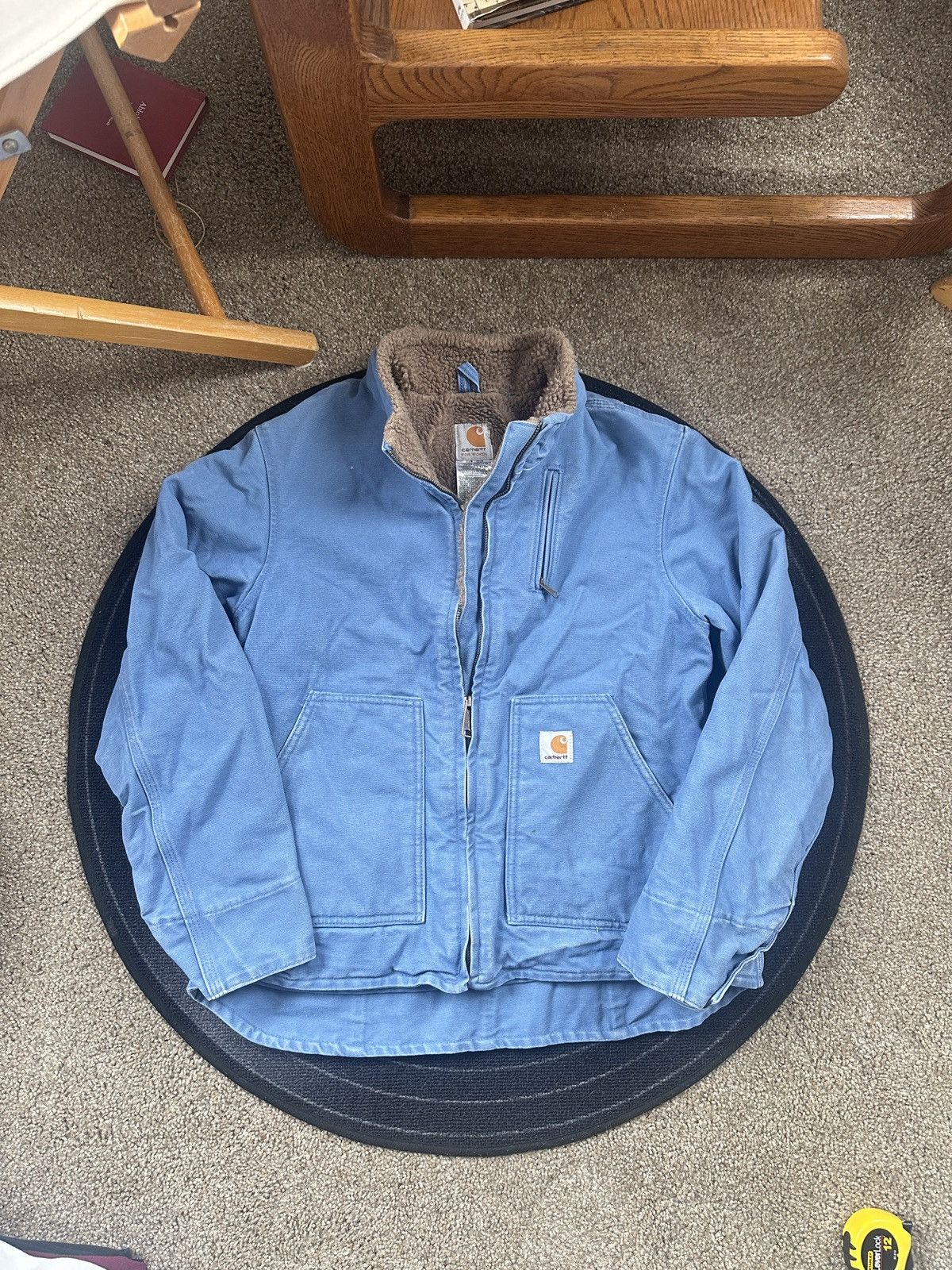 image of Carhartt x Vintage Women’S Blue Wool Lined Work Jacket, Men's (Size Medium)