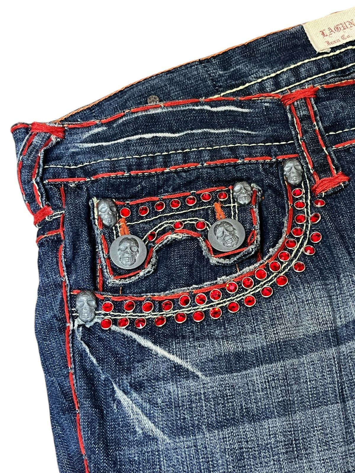 Japanese Brand FLARED🔥LAGUNA BEACH RHINESTONE MADE IN USA FLARED JEANS Size US 36 / EU 52 - 5 Thumbnail