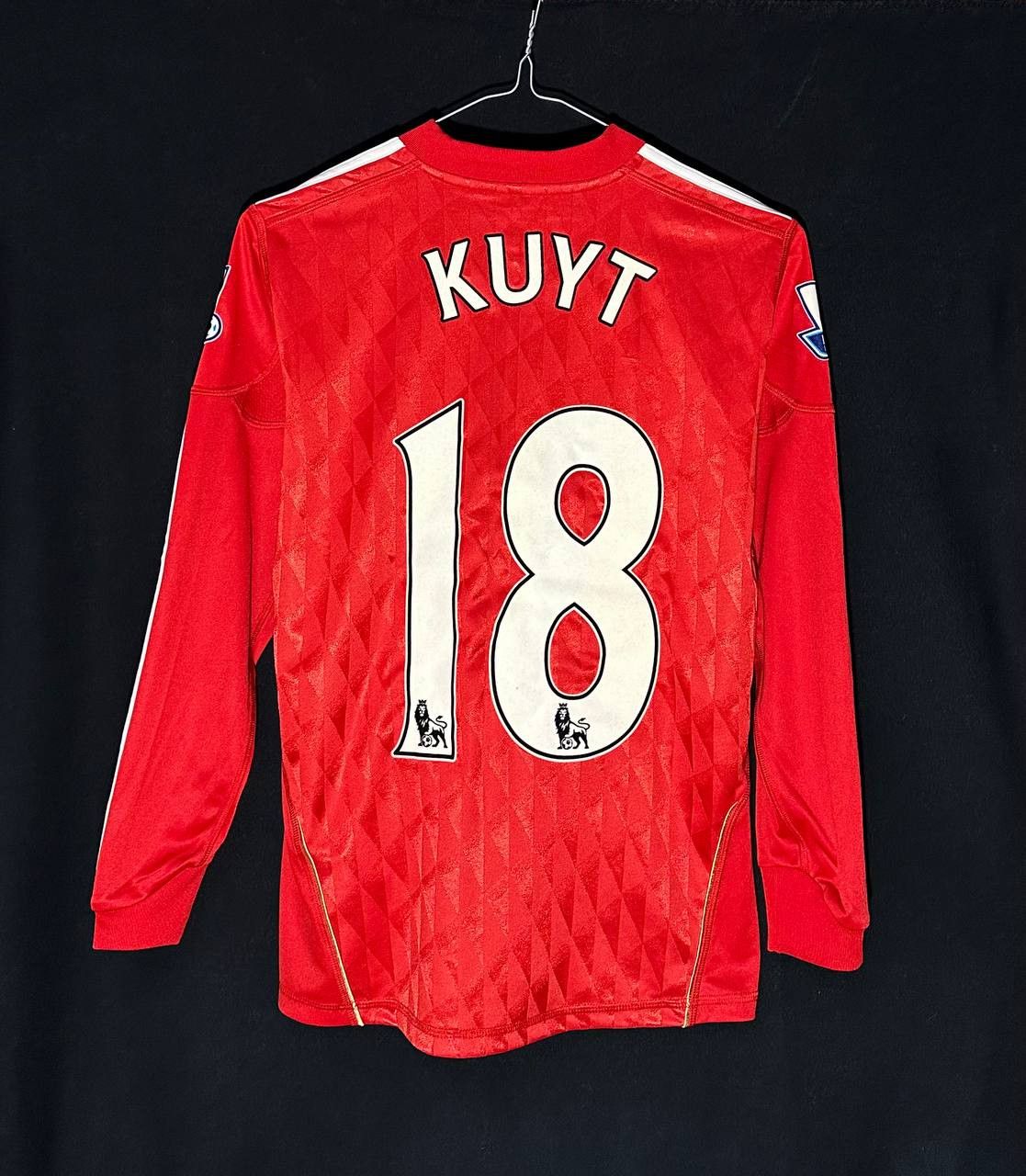 image of Adidas x Liverpool Football Shirt 2010 Longsleeve League 18 Kuyt in Red, Men's (Size XS)