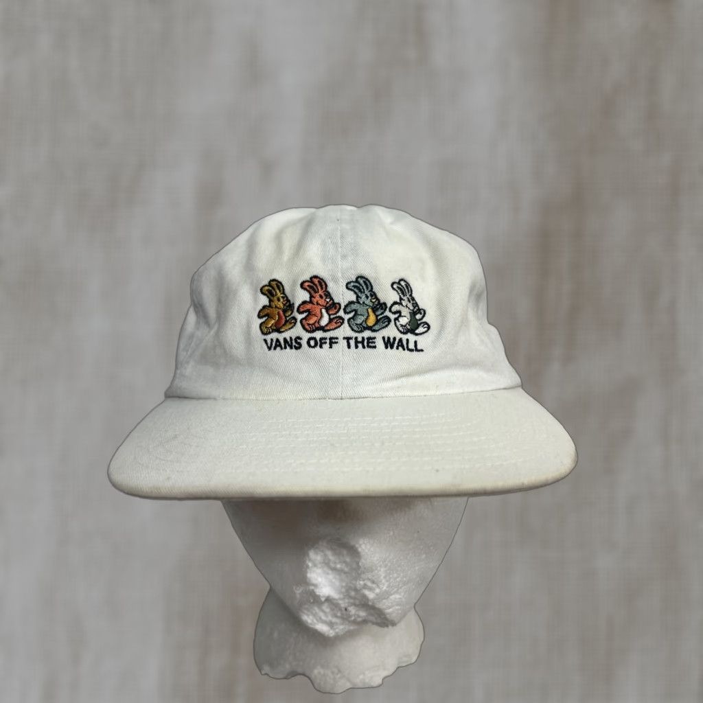Vans VANS Peace Of Mind Jockey Strapback Hat Dad Hat White Bunnies stains Men Adjustable Cap Size ONE SIZE - 1 Thumbnail