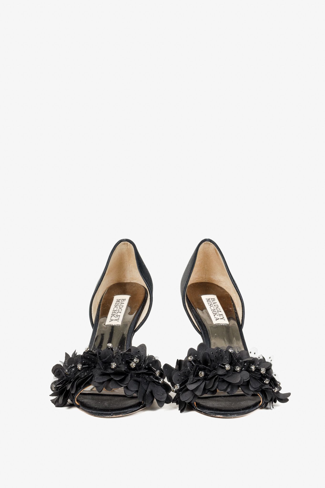 Badgley Mischka Badgley Mischka Black Garden Appliqué Satin Sandal Size US 6 / IT 36 - 2 Thumbnail