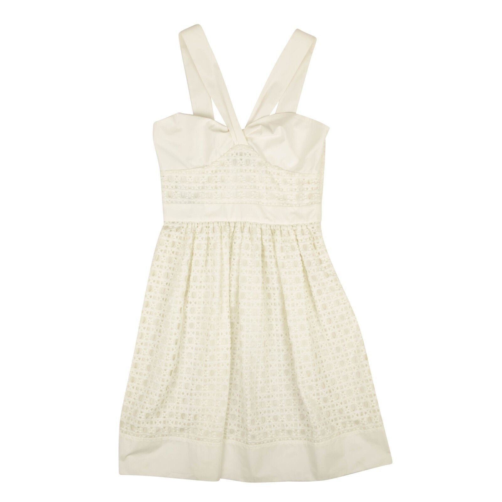 Image of Moschino Boutique White Sweetheart Lace V-Strap Dress Size 4/40, Women's