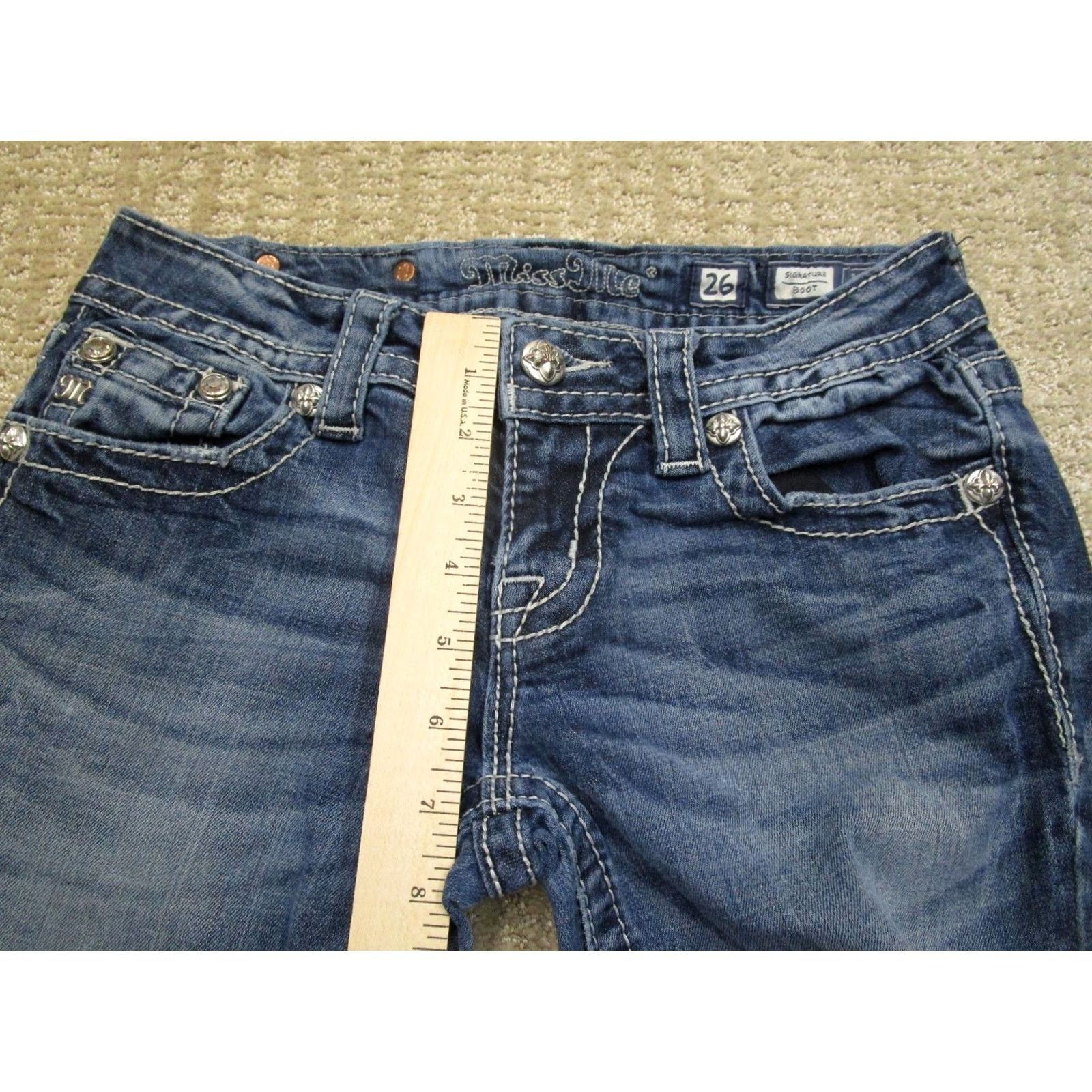 Miss Me Miss Me Jeans Women 26 Blue Low Rise Bootcut Aztec Embellished Denim Casual Slim Regular Womens Size 26" / US 2 / IT 38 - 7 Thumbnail