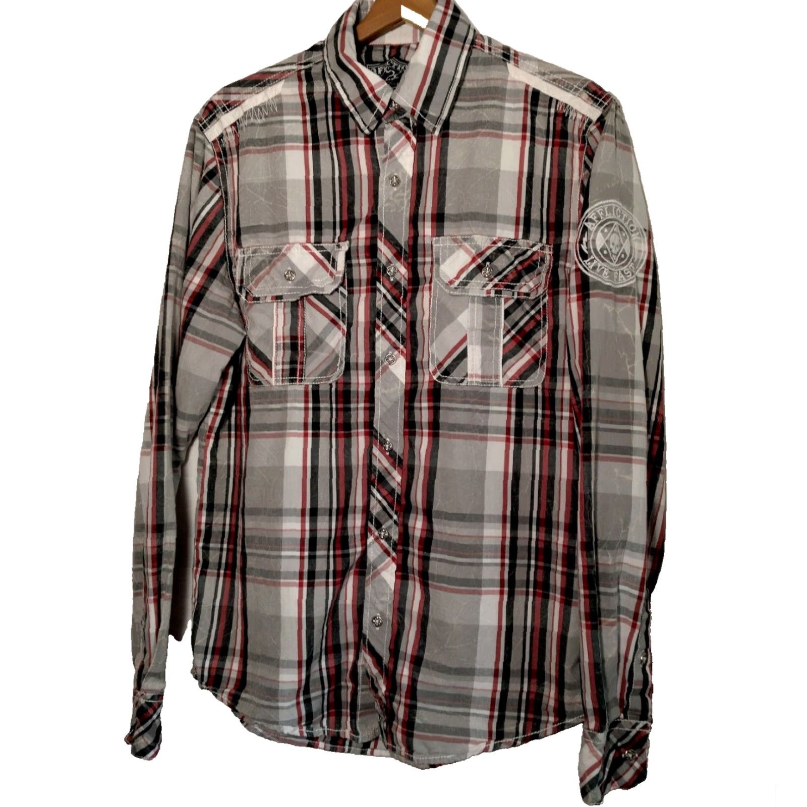 Affliction Affliction Shirt Black Premium Plaid Button Embroidered Medium Gray Red Black Size US M / EU 48-50 / 2 - 2 Thumbnail