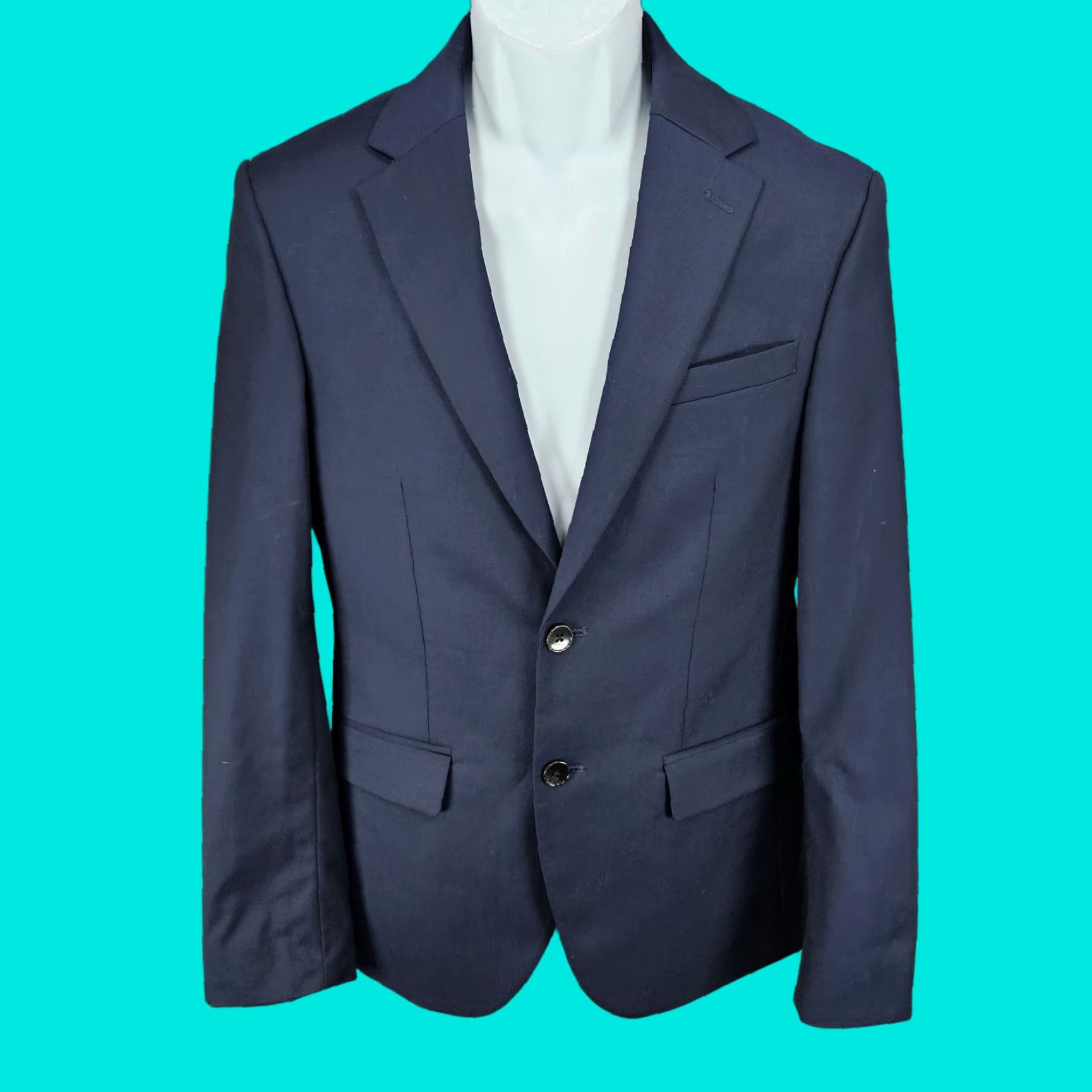 Doublet Moss London Navy Slim Fit V2 2 Button Double Vented Notch Blazer Sport Coat 36S Size 36R - 1 Thumbnail