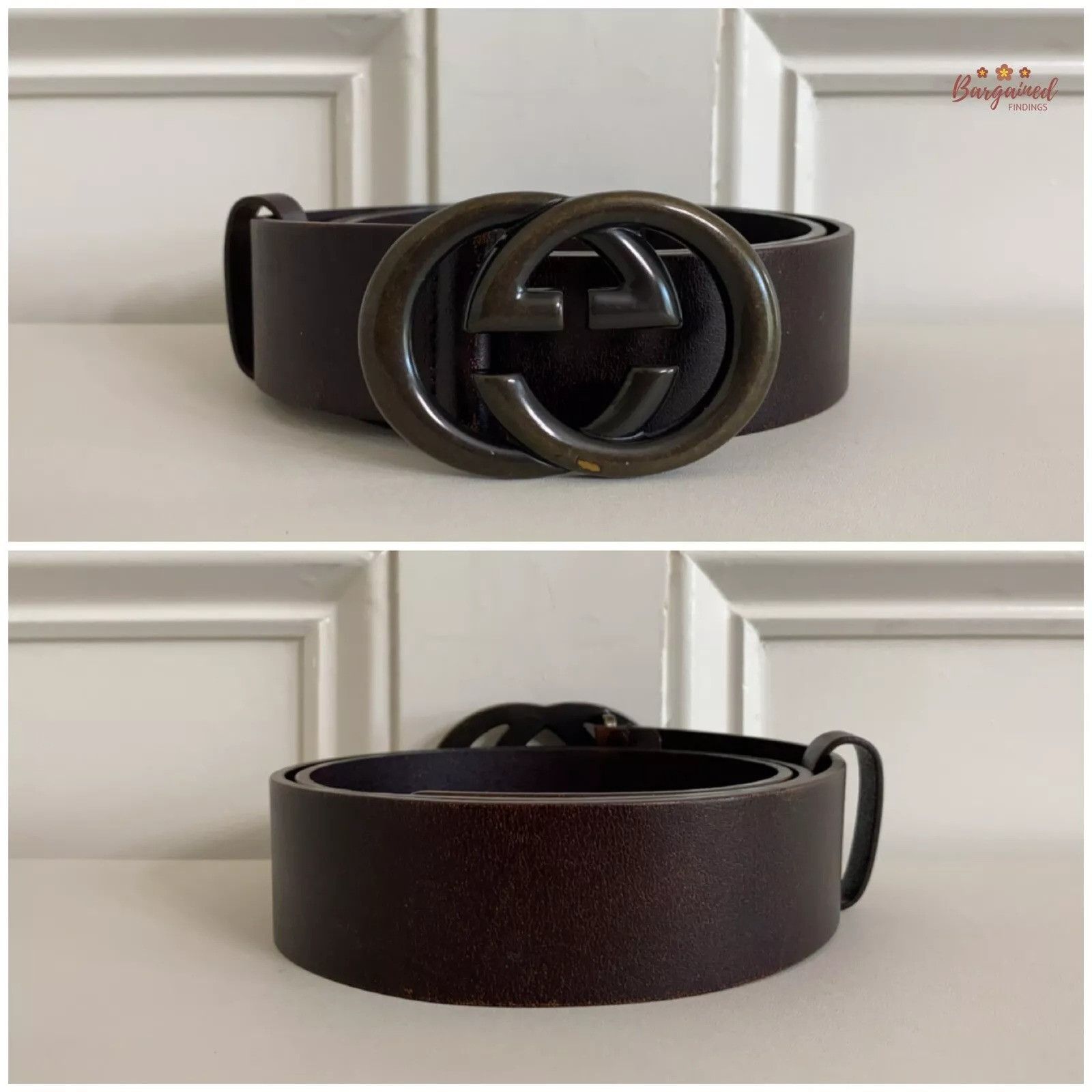 Gucci Gucci Dark Brown Calfskin Interlocking G Buckle Belt Size 32 - 2 Thumbnail