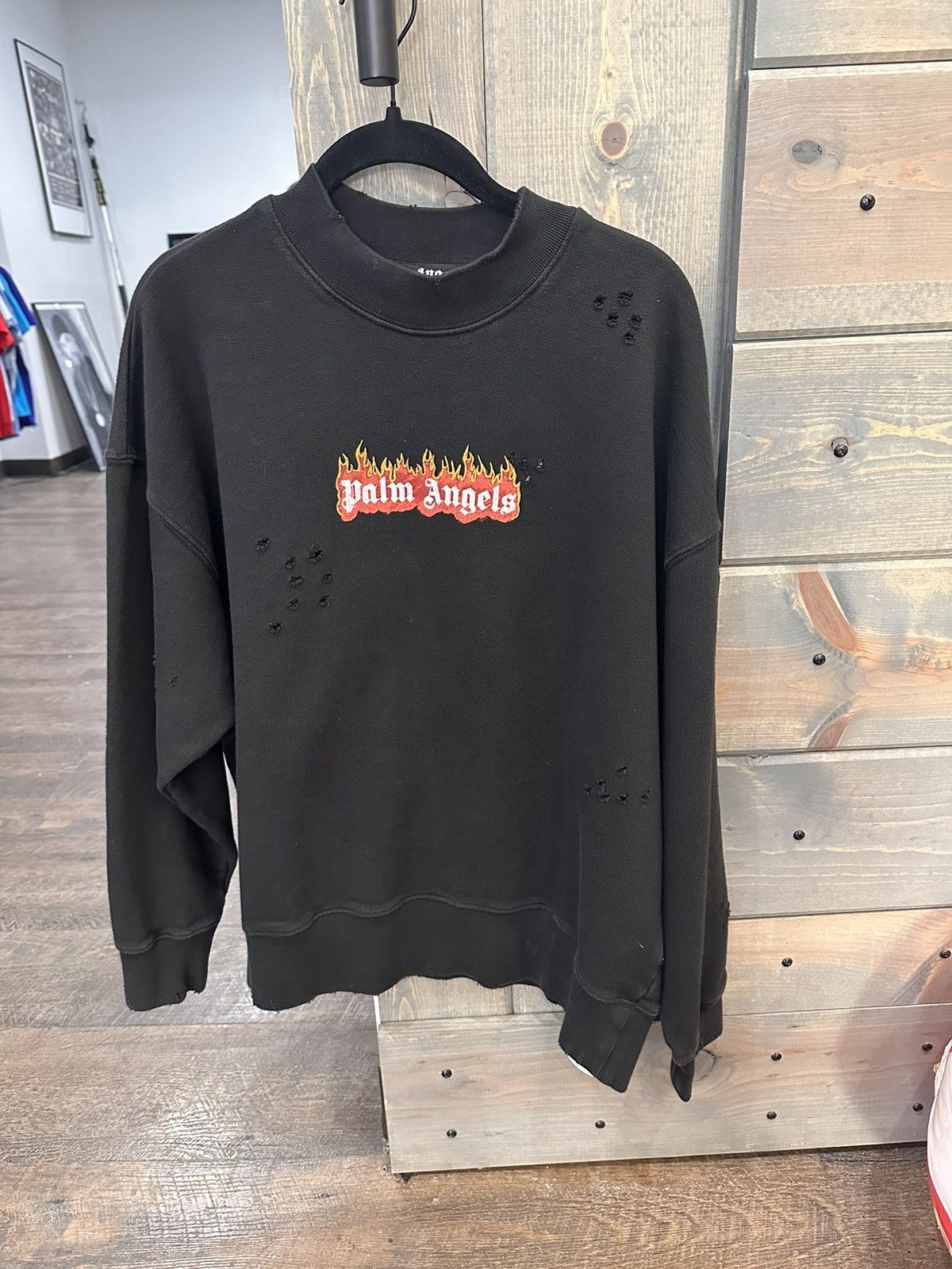 image of Palm Angels Burning Logo Sweater in Black, Men's (Size XS)