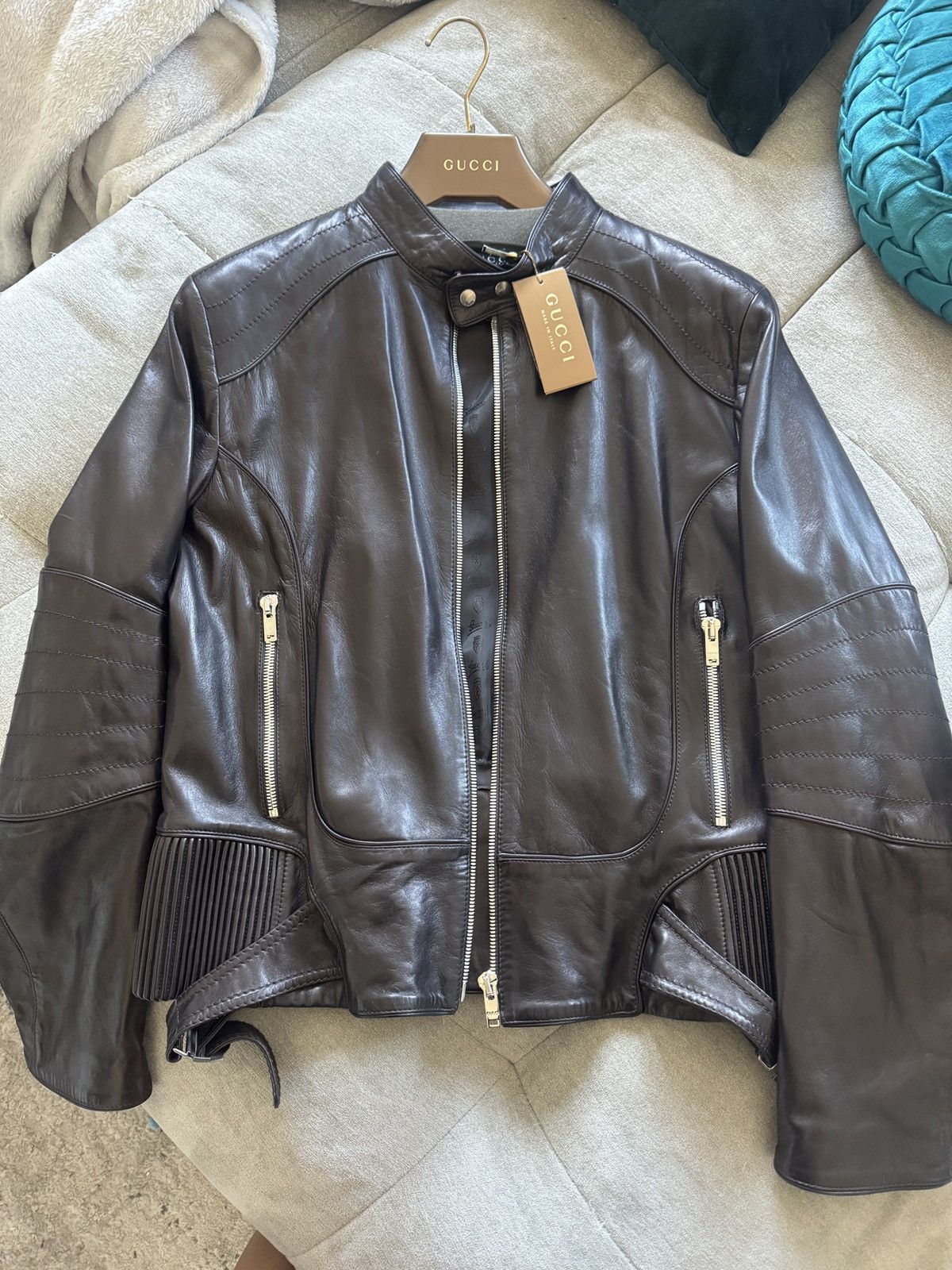 Gucci Gucci Leather Biker Moto Jacket – Brown – Size 58 / XXL Size US XXL / EU 58 / 5 - 1 Thumbnail