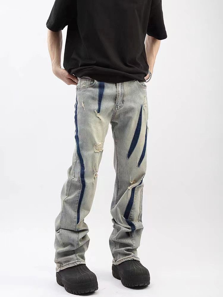 Retro yellow mud claw mark wide leg jeans