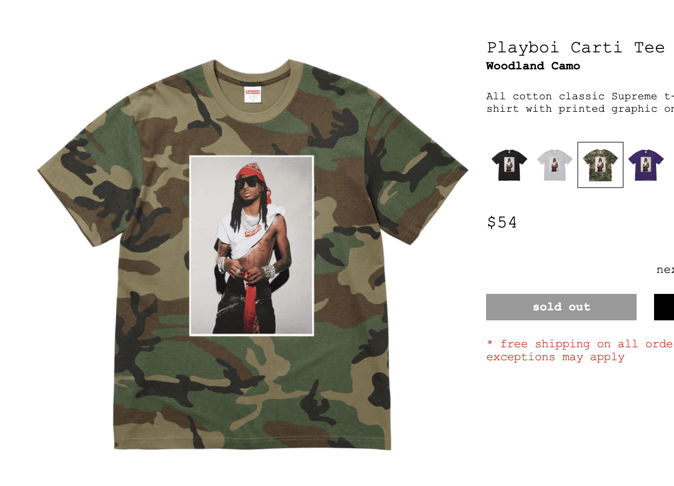 Supreme Supreme Playboi Carti Tee Woodland Camo Size US M / EU 48-50 / 2 - 1 Thumbnail