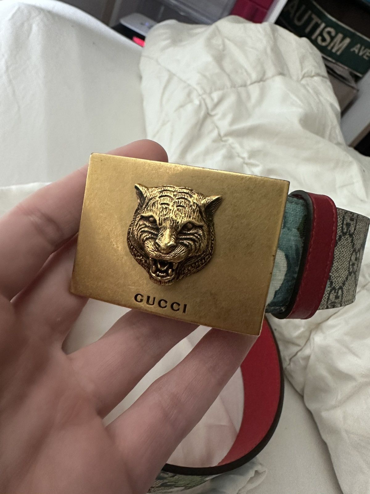 Gucci Gucci GG Supreme “Blooms” Floral Canvas Feline Tiger Belt Size 32 - 1 Thumbnail