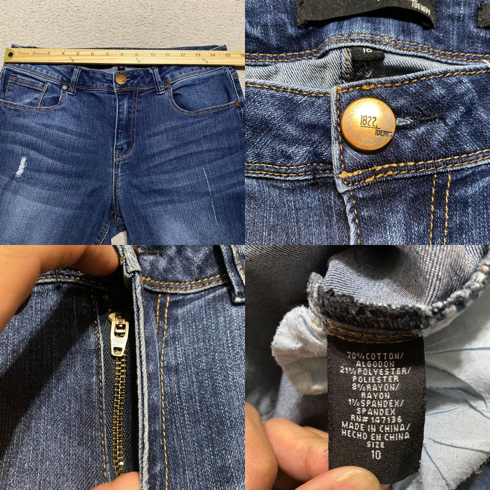 Vintage 1822 Denim Jeans Blue Medium Wash 10 Womens Skinny Mid Rise Distressed 27in Inseam 5-Pocket Regular Size 32" / US 10 / IT 46 - 8 Thumbnail