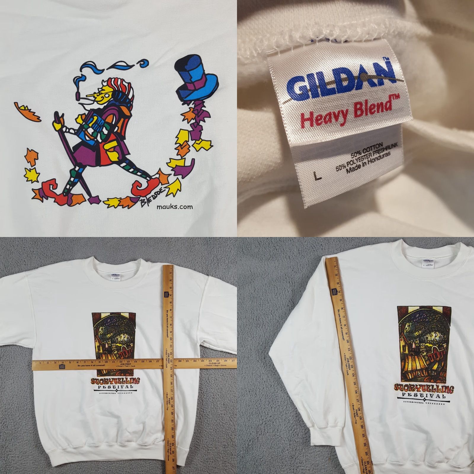 Gildan VINTAGE Gildan Sweatshirt Mens Pullover Crewneck L White 90s Art College Music Festival Shirt Size US L / EU 52-54 / 3 - 8 Thumbnail