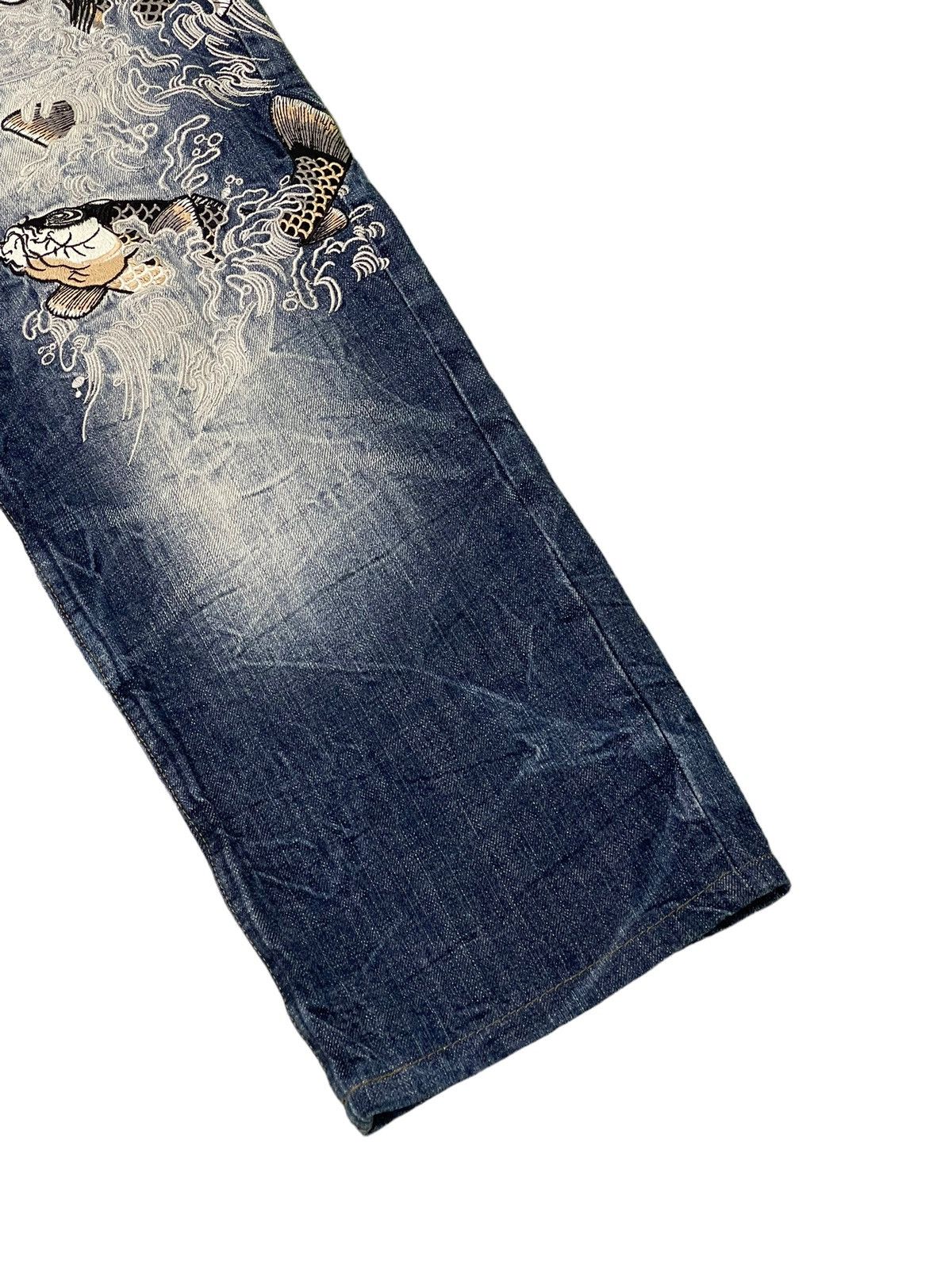 Japanese Brand Embroidery Jeans Kara Kuri Tamashi Koi Fish Regular Fit 6🟦6 Size US 31 - 4 Thumbnail