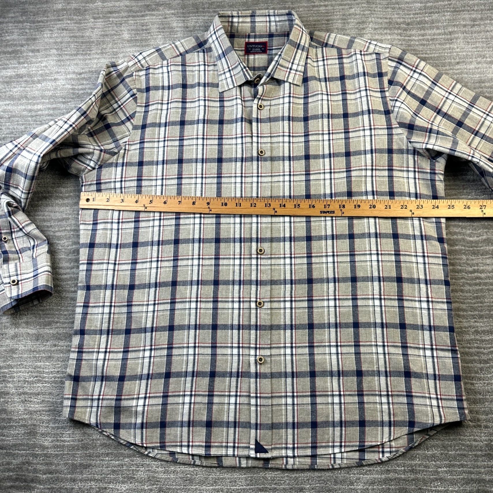UNTUCKit UNTUCKit Shirt Mens Extra Large Gray Plaid Check Cotton Long Sleeve Button Size US XL / EU 56 / 4 - 7 Thumbnail