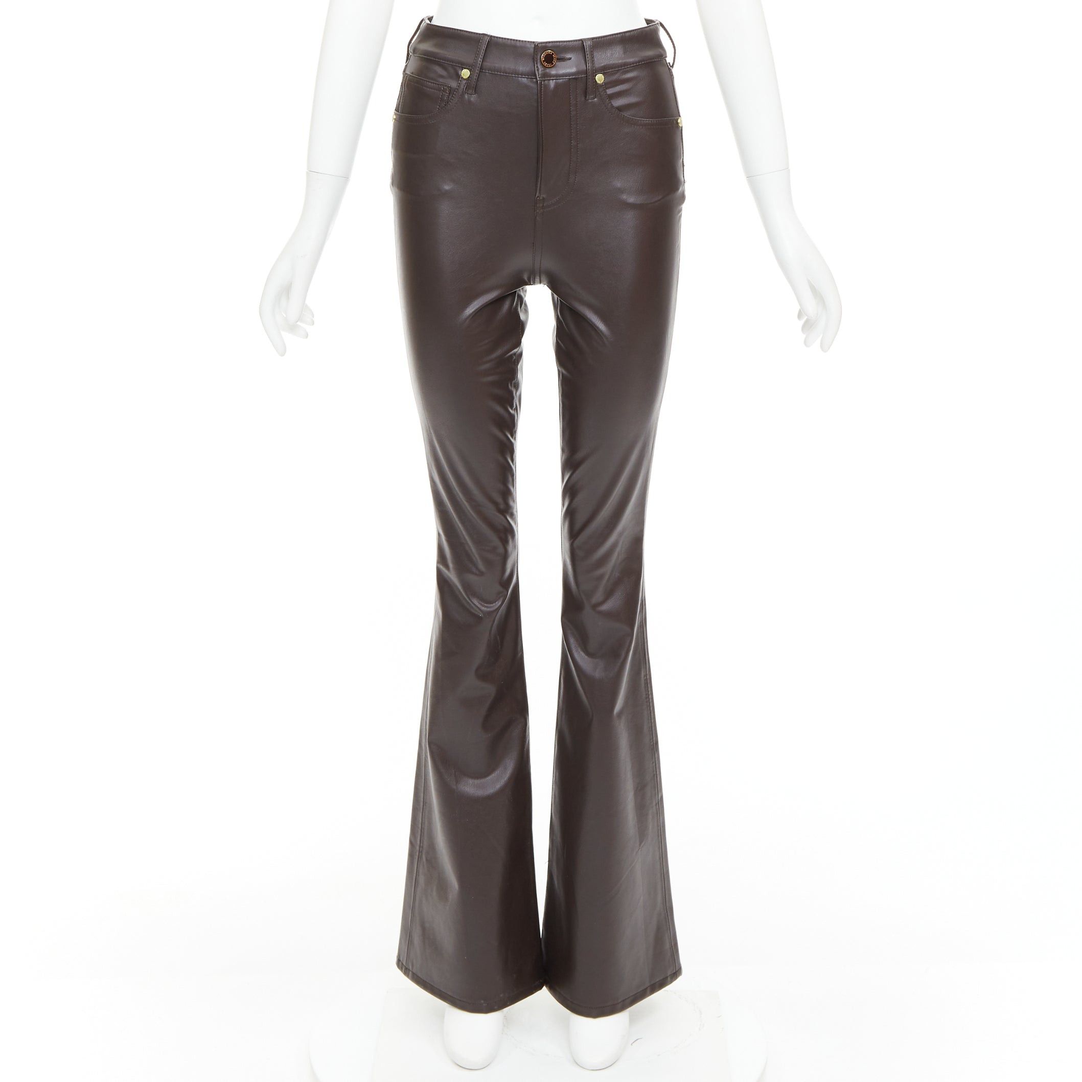 Veronica Beard VERONICA BEARD Beverley Skinny Flare High Rise brown faux leather pants 24" Size 27" / US 4 / IT 40 - 1 Thumbnail
