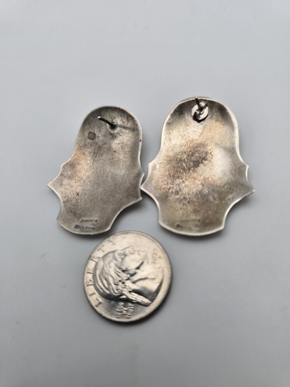 Sterling Silver Ben G Chavez Navajo Sterling Earrings Abalone Shell Signed Size ONE SIZE - 9 Thumbnail