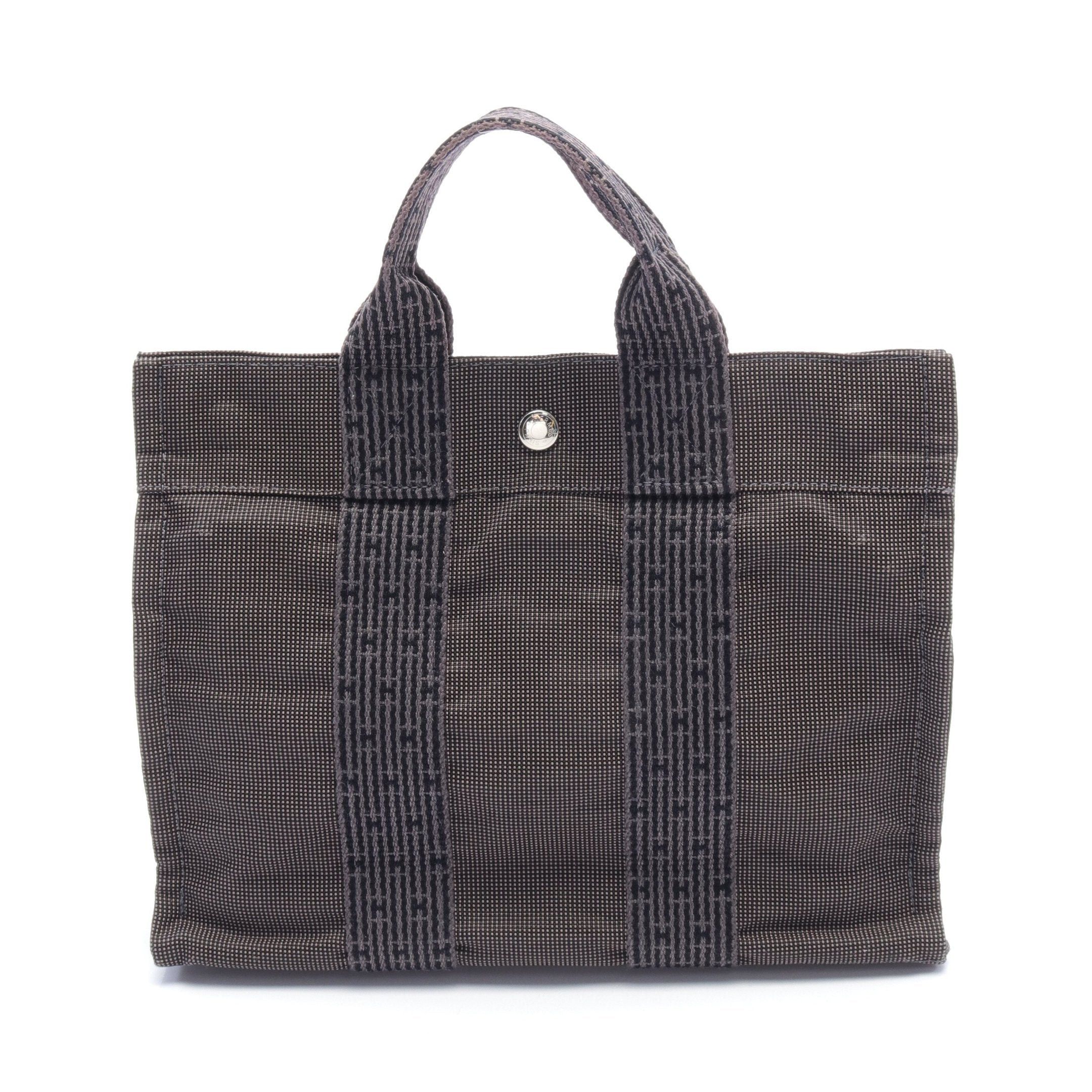 image of Hermes Yale Line Pm Handbag Tote Bag Nylon Canvas Dark Gray Silver Hardware in Grey, Women's