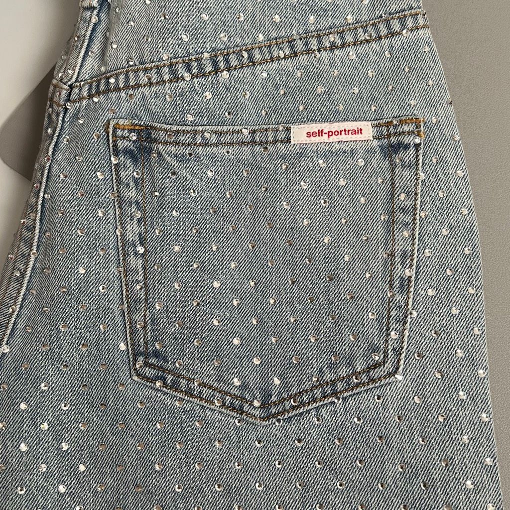 Self-Portrait NWT Self-Portrait Blue Rhinestone Wide-Leg Jeans Size 27 Size 27" / US 4 / IT 40 - 15 Thumbnail