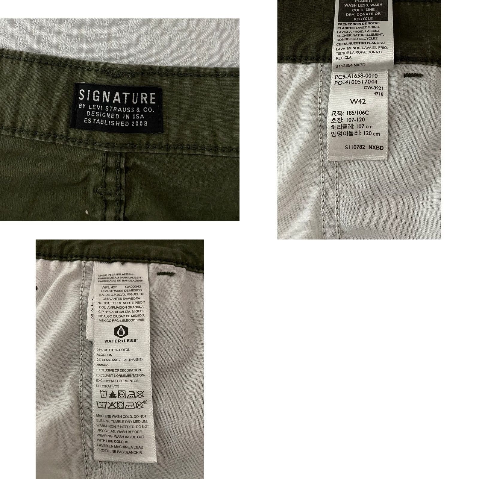 Olive Signature by Levi Strauss Mens Cargo Shorts Olive Green Size 42 Ripstop Cotton Blend Size US 42 / EU 58 - 8 Thumbnail