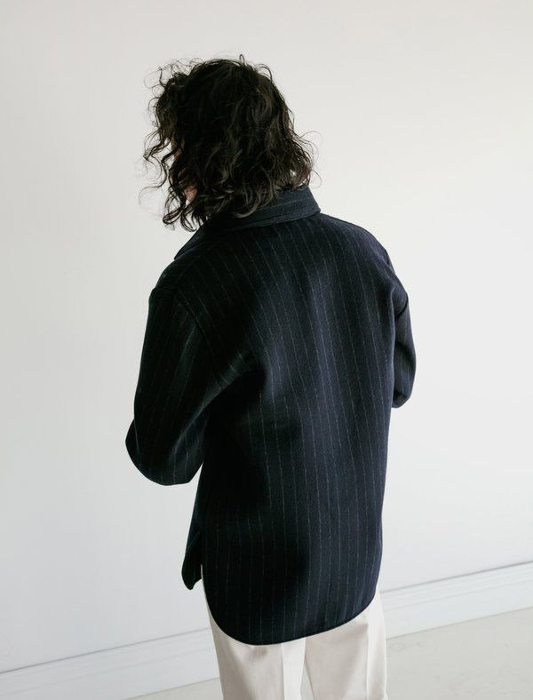 Sefr Mats Wool Overshirt in Navy Pinstripe Size Medium Size US M / EU 48-50 / 2 - 7 Thumbnail