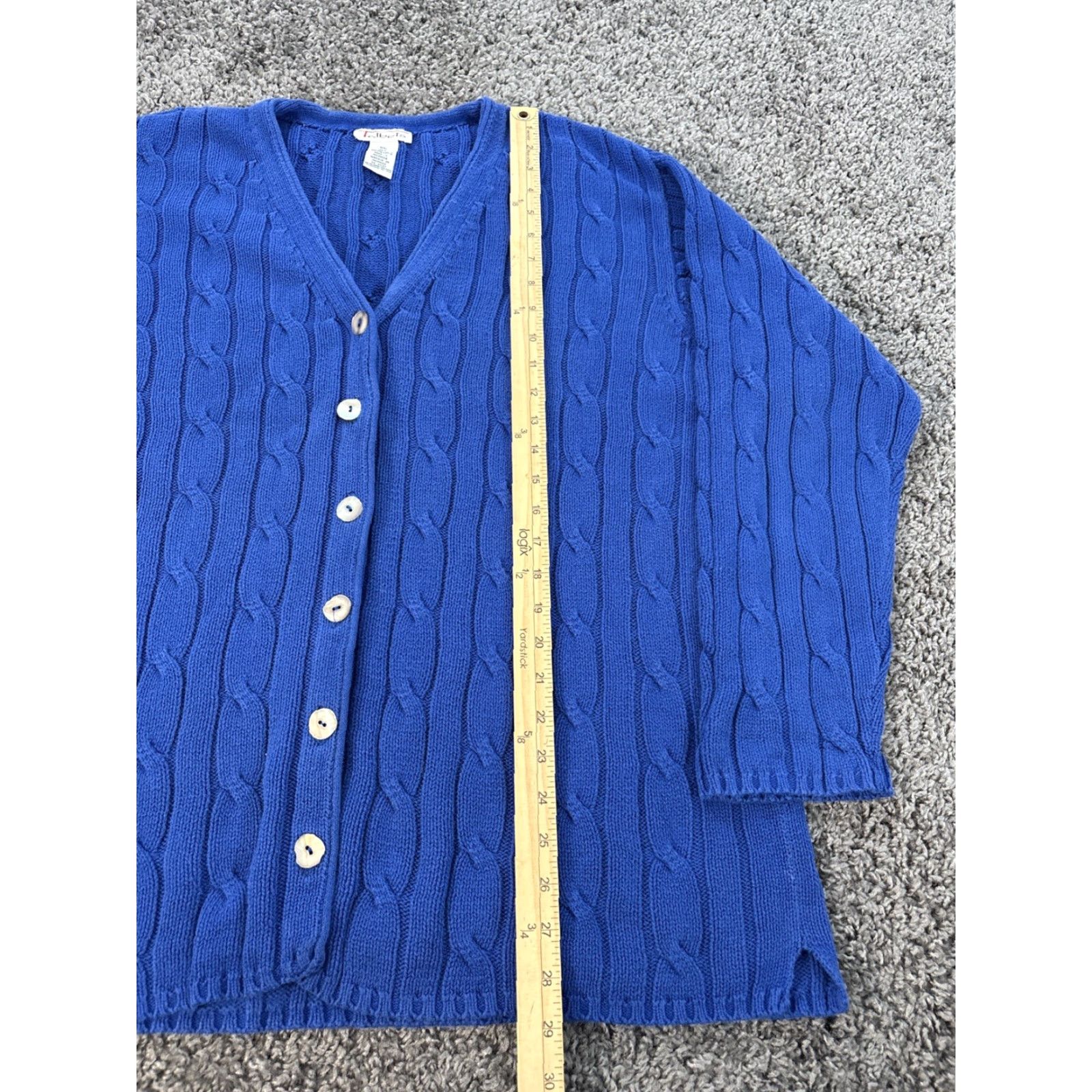 VINTAGE Talbots Cardigan Sweater Womens XL Blue Vneck Cotton Fisherman 90s Ladies Knit Cardigan