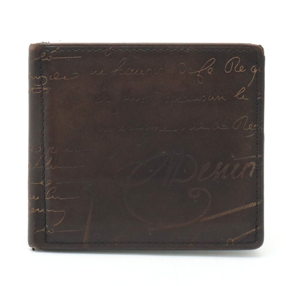 Berluti Berluti Berluti Leather Calligraphy Bifold Wallet Dark Brown Leather Short Wallet in Good Condition Size ONE SIZE - 1 Thumbnail