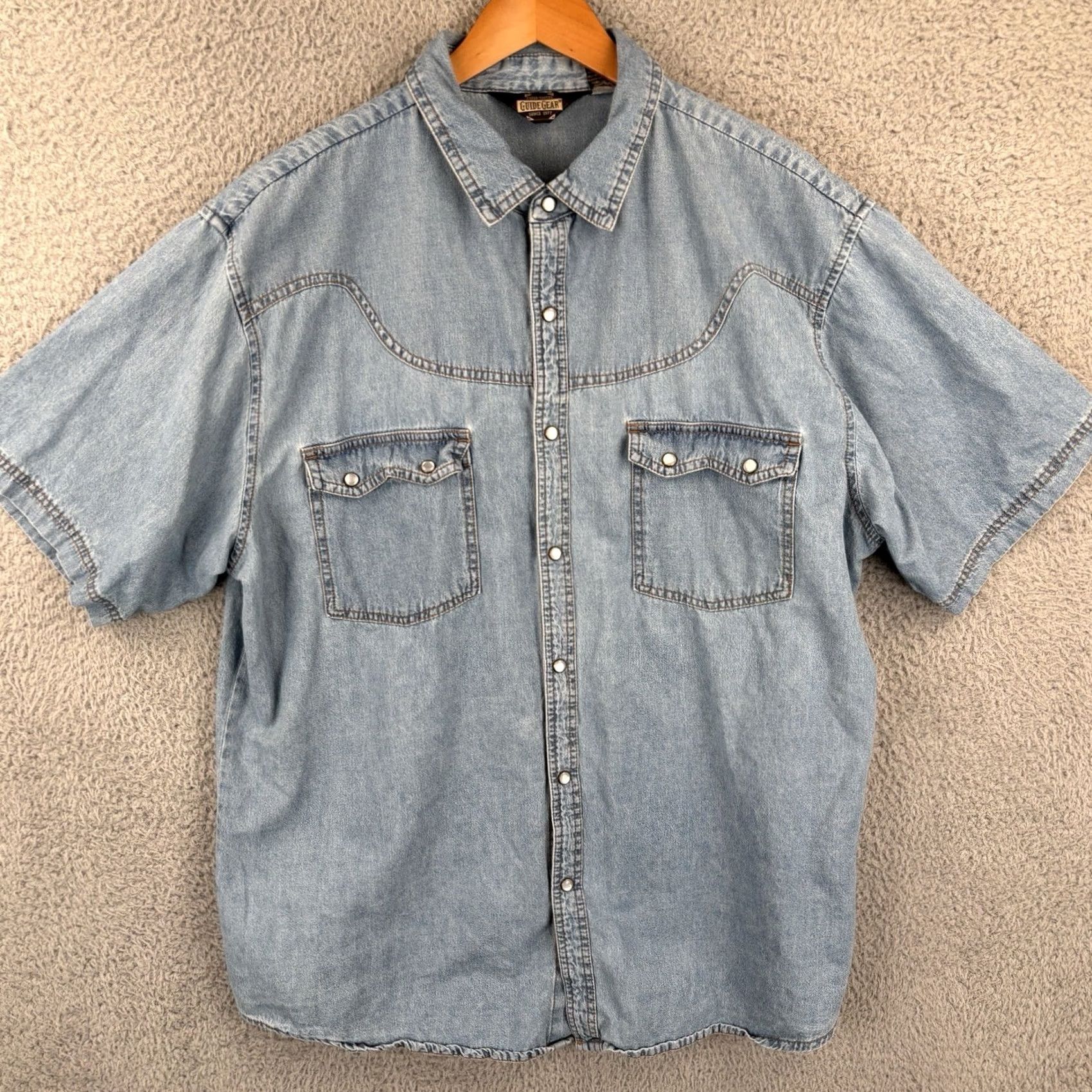 Denime Guide Gear Denim Pearl Snap Shirt Men XL Sawtooth Pocket Western Cowboy Rodeo Size US XL / EU 56 / 4 - 2 Thumbnail