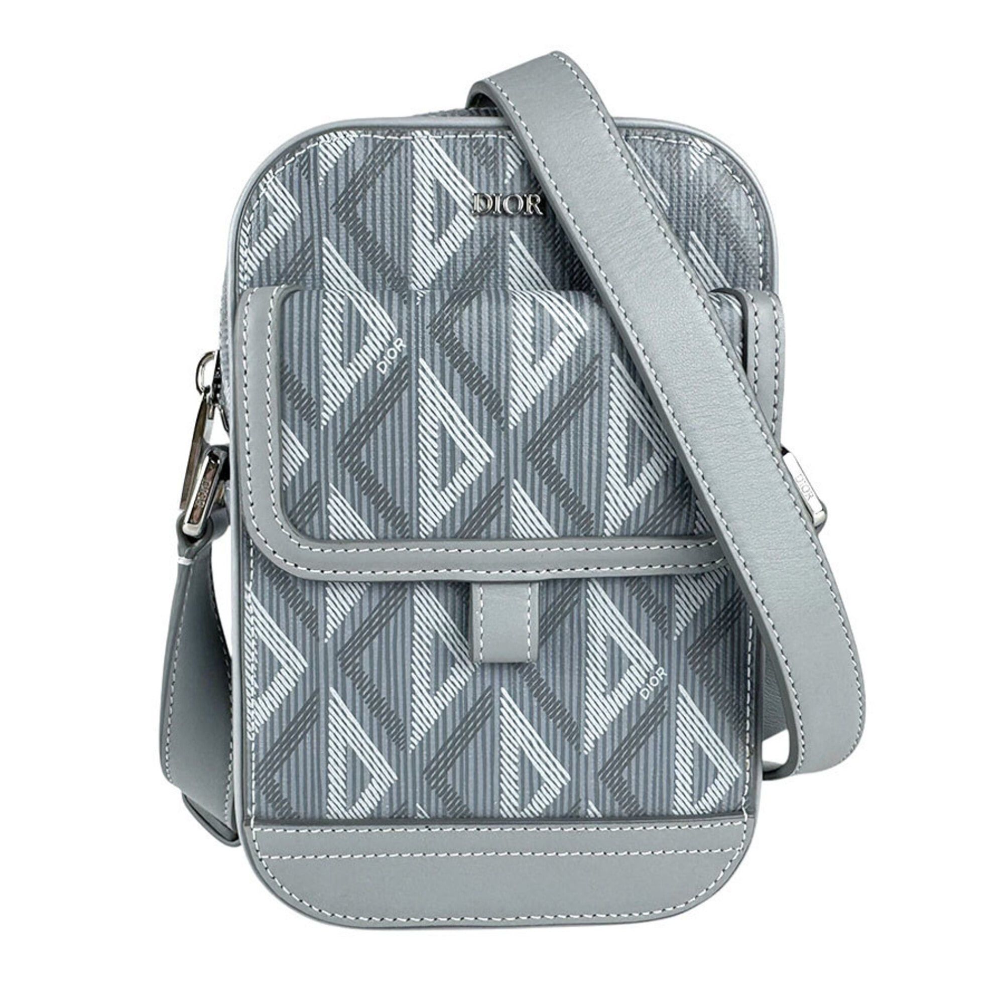 Dior Christian Dior CD Diamond Hit The Road Vertical Shoulder Bag/Handbag/Pouch, Leather, Gray, Men's (z9102) Size ONE SIZE - 1 Thumbnail