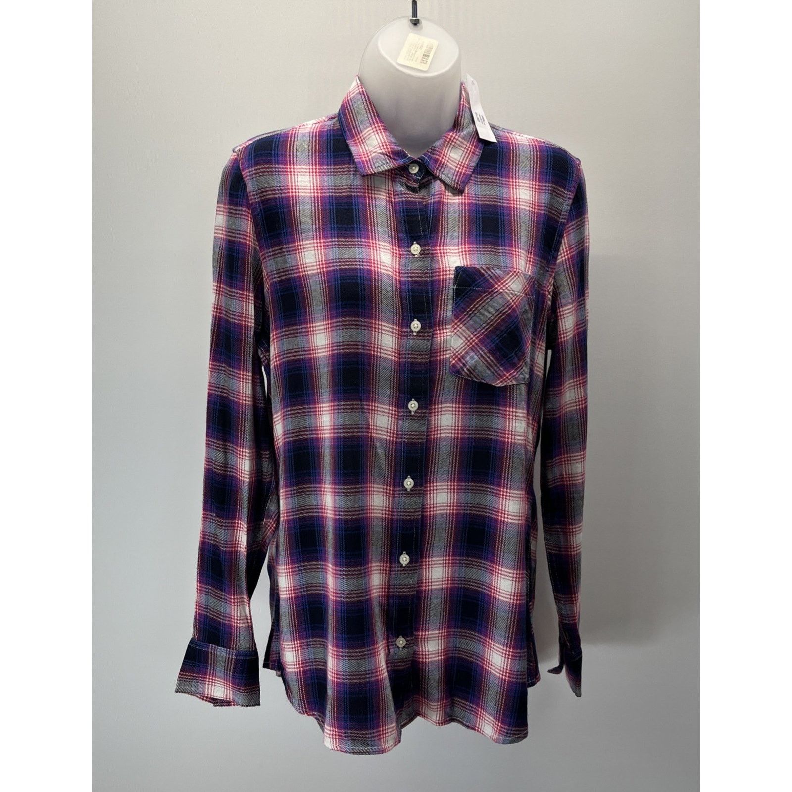 Gap NWT Gap Long Sleeve Drapey Plaid Top Navy Pink Soft Size S Size S / US 4 / IT 40 - 1 Thumbnail