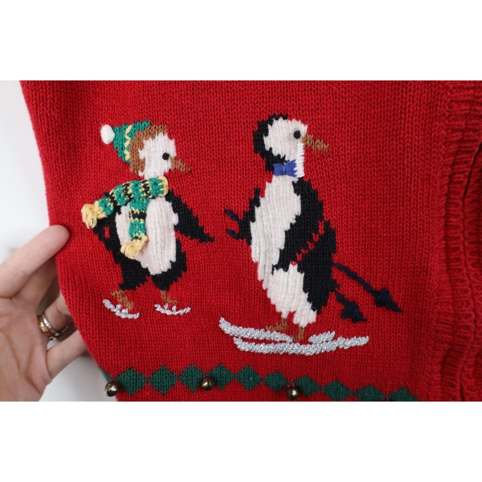 Vintage Vintage 90s Distressed Christmas Penguin Bells Sweater Vest Size XL / US 12-14 / IT 48-50 - 5 Thumbnail