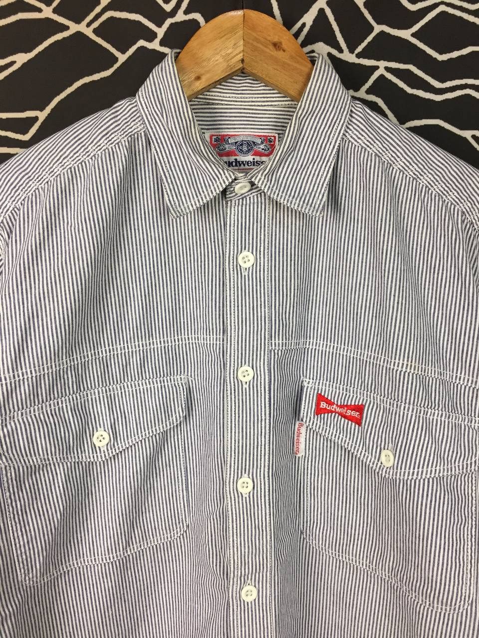 Budweiser Vtg Budweiser Hickory Stripe Workwear Button Up Shirt Size US L / EU 52-54 / 3 - 3 Thumbnail