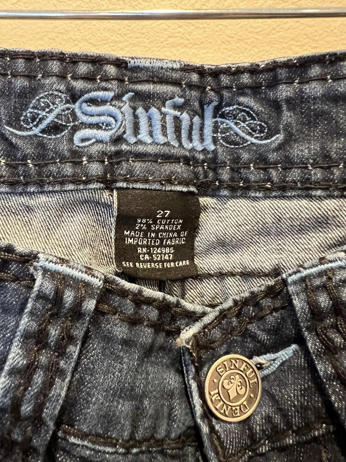 Other Sinful Blue Jeans Size 27 Semi-Flare Stretch Y2K Style Size 27" / US 4 / IT 40 - 7 Thumbnail