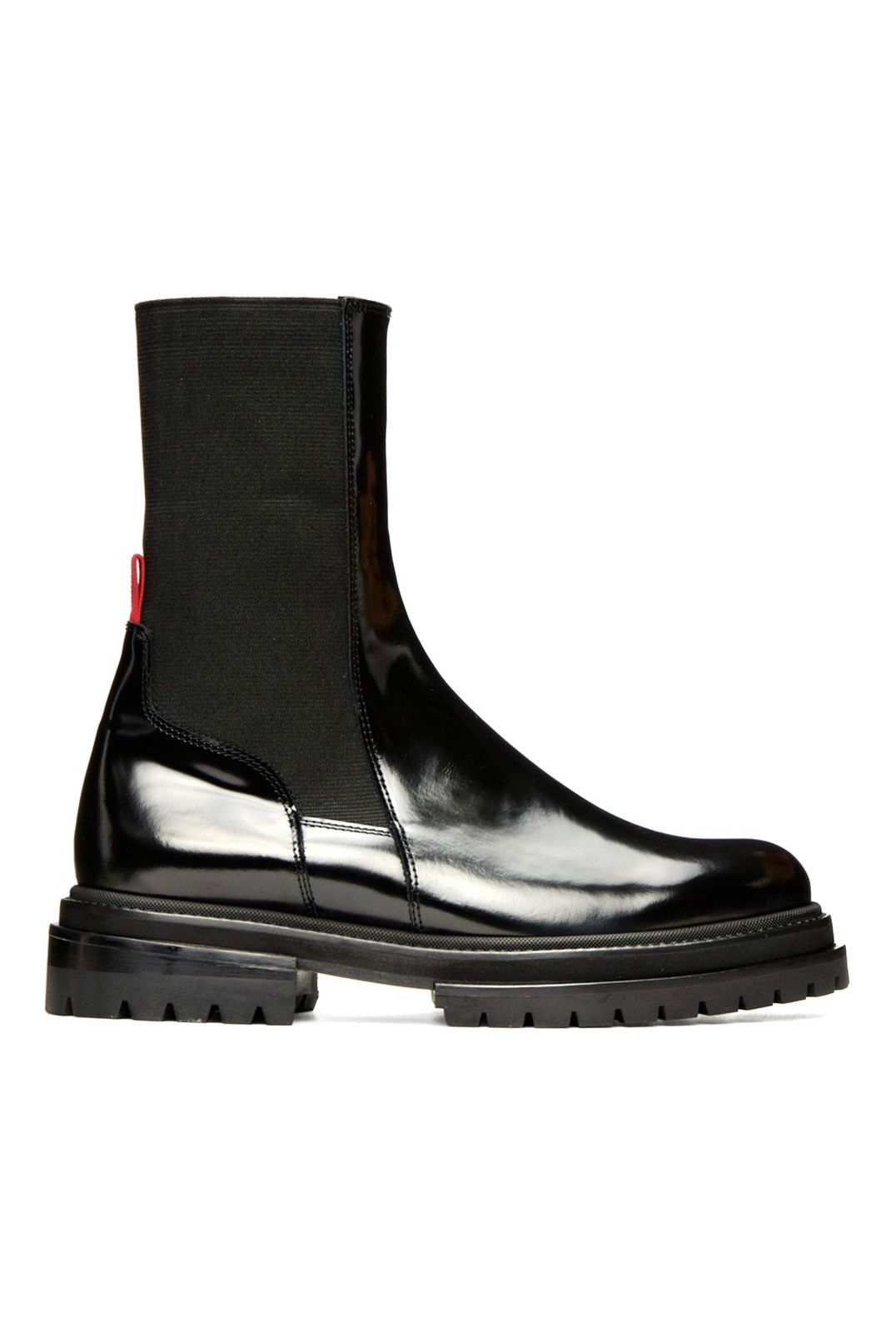 New Rare 424 Black High Shine Leather Army Chelsea Boots 9US