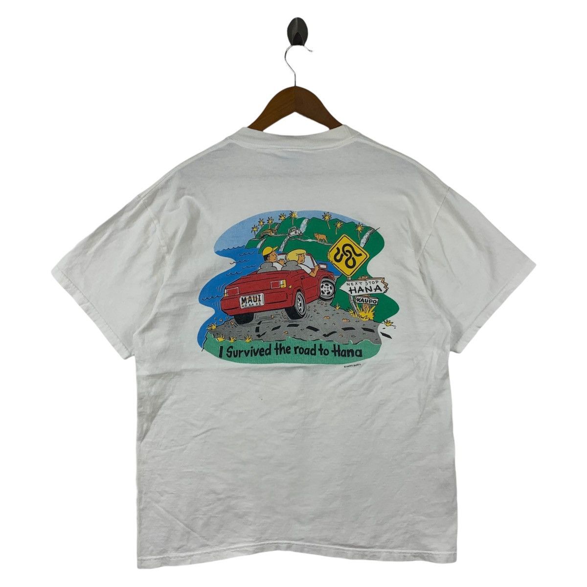 Vintage 90s MAUI road to hana big logo back hit Surfing tee